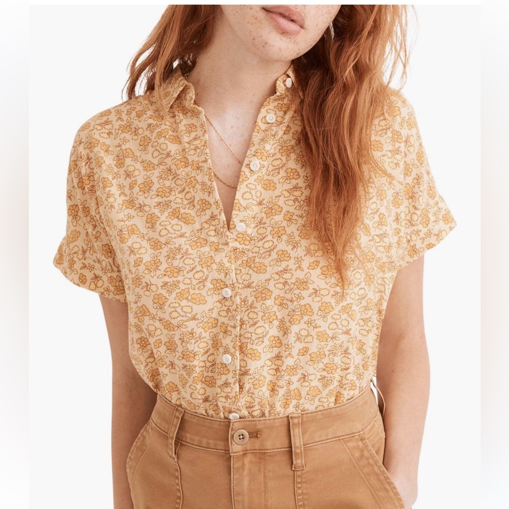 Madewell Shirt yellow orange floral button down top